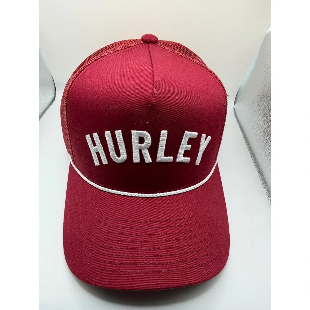 Hurley Mens Trucker Hat Maroon Red Snapback Mesh Logo Rope Cap Yupoong Classics